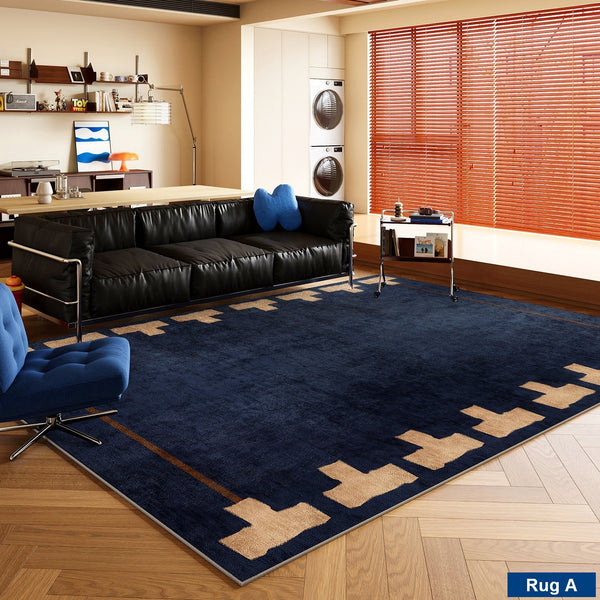 Blue Modern Rugs for Dining Room, Bedroom Modern Floor Carpet, Mid Century Area Rugs, Contemporary Modern Living Room Rug Ideas-LargePaintingArt.com