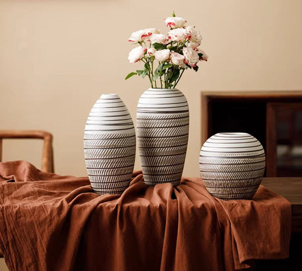 Modern Bouquet Flower Vases, Centerpiece on Dining Table, Large Flower Vase on Table, Handmade Pottery Flower Vases Urn, Water Holding Flower Vases-LargePaintingArt.com