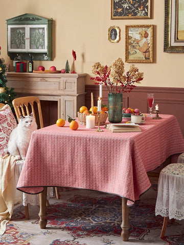 Simple Modern Rectangle Tablecloth for Dining Room Table, Knitted Plaid Embroidery Farmhouse Table Cloth, Square Tablecloth for Round Table-LargePaintingArt.com