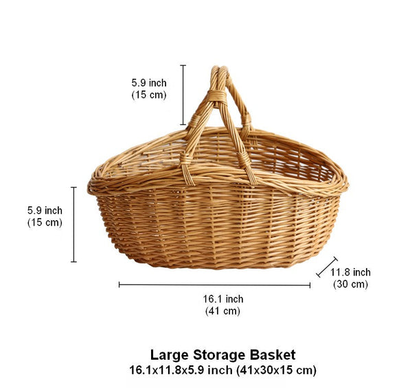 Large Kitchen Storage Baskets, Picnic Storage Basket with Handle, Hand-woven Wicker Storage Basket, Willow Weaving Baskets for Vegetable, Natural Fruit Basket-LargePaintingArt.com
