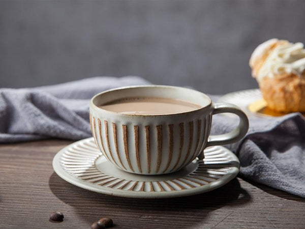 Breakfast Milk Cups, Latte Coffee Cup, 8 oz Coffee Cup and Saucer Set，Cappuccino Coffee Mug-LargePaintingArt.com