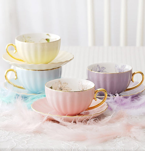 Beautiful British Tea Cups, Unique Afternoon Tea Cups and Saucers, Elegant Ceramic Coffee Cups, Royal Bone China Porcelain Tea Cup Set-LargePaintingArt.com