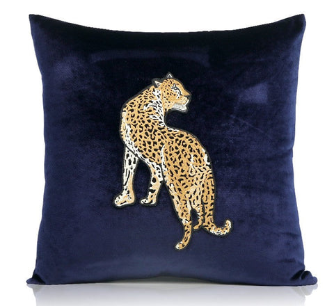 Modern Sofa Pillows, Contemporary Throw Pillows, Cheetah Decorative Throw Pillows, Blue Decorative Pillows for Living Room-LargePaintingArt.com