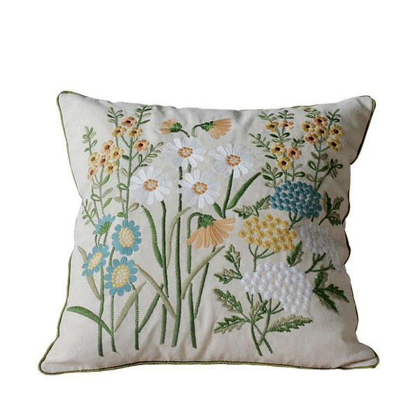Flower Decorative Throw Pillows, Decorative Pillows for Sofa, Embroider Flower Cotton and linen Pillow Cover, Farmhouse Decorative Pillows-LargePaintingArt.com