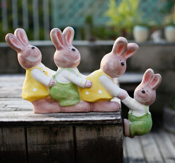 Lovely Rabbits Statues, Cute Rabbits in the Garden, Animal Resin Statue for Garden Ornament, Outdoor Decoration Ideas, Garden Ideas-LargePaintingArt.com