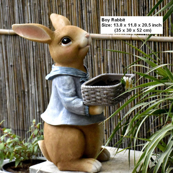 Garden Ornaments, Large Rabbit Statues for Garden, Bunny Flowerpot, Villa Outdoor Gardening Ideas, Modern Animal Garden Sculptures-LargePaintingArt.com