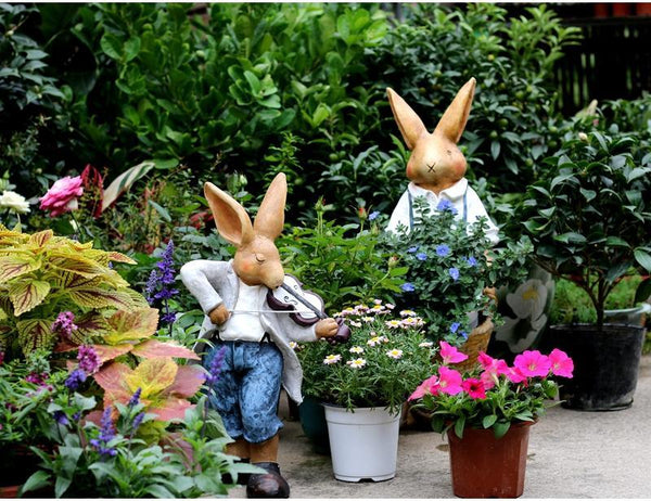 Bunny Flower Pot, Villa Outdoor Decor Gardening Ideas, House Warming Gift, Garden Courtyard Ornament, Large Rabbit Statue for Garden-LargePaintingArt.com