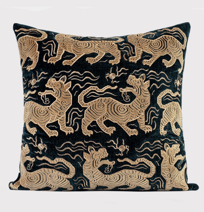 Embroidery Tiger Pattern Pillows for Couch, Contemporary Modern Sofa Pillows, Decorative Throw Pillows for Bedroom, Large Modern Sofa Pillow for Living Room-LargePaintingArt.com