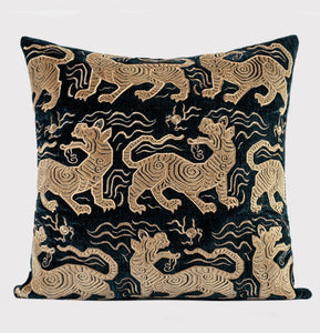 Embroidery Tiger Pattern Pillows for Couch, Contemporary Modern Sofa Pillows, Decorative Throw Pillows for Bedroom, Large Modern Sofa Pillow for Living Room-LargePaintingArt.com