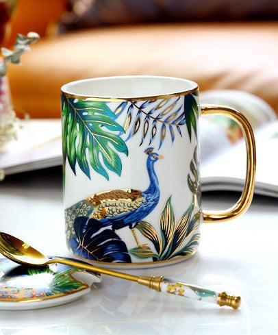 Peacock Porcelain Cups, Large Capacity Jungle Animal Porcelain Mugs, Unique Ceramic Mugs in Gift Box, Creative Ceramic Mugs for Office-LargePaintingArt.com