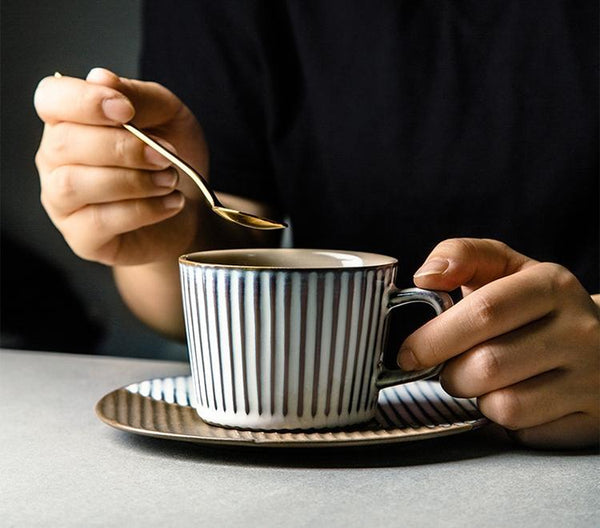 White Ceramic Coffee Cups, Pottery Coffee Cups, Cappuccino Coffee Mug, Coffee Cup and Saucer Set, Coffee Cup for Sale, Tea Cup, White / Green / Blue / Yellow-LargePaintingArt.com