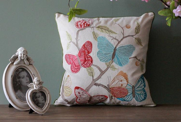 Beautiful Embroider Butterfly Cotton and linen Pillow Cover, Decorative Throw Pillows, Decorative Sofa Pillows, Decorative Pillows for Couch-LargePaintingArt.com