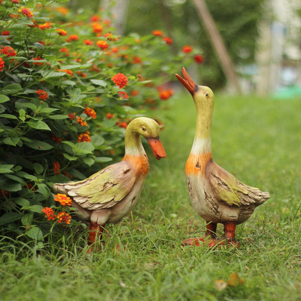 Large Duck Statues, Unique Wood Carving Statue for Garden, Creative Modern Statue for Garden Ornaments, Villa Outdoor Decor Gardening Ideas-LargePaintingArt.com