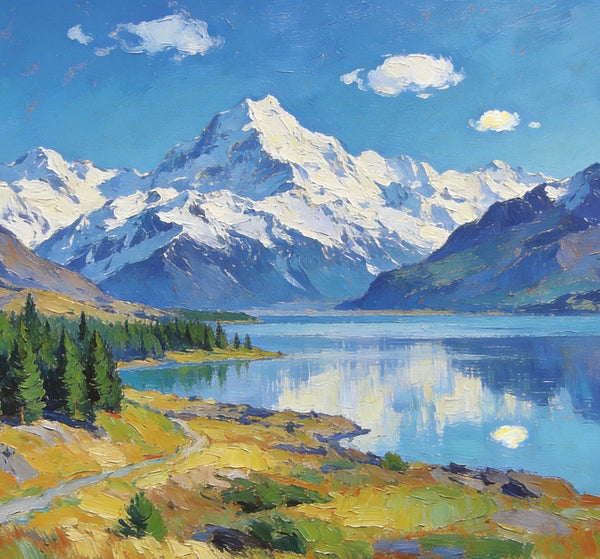 South Island Lakes of New Zealand, Hand Painted Canvas Art, Original Oil Paintings, Small Landscape Paintings, Hand Painted Canvas Art, Buy Original Paintings Online-LargePaintingArt.com