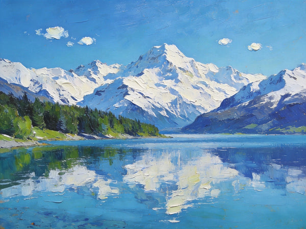 Mountain Reflecting Lake Beauty, Hand Painted Canvas Art, Landscape Oil Paintings, Canvas Wall Art for Living Room, Buy Original Paintings, Small Oil Paintings-LargePaintingArt.com