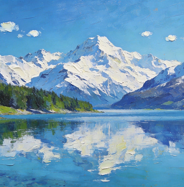 Mountain Reflecting Lake Beauty, Hand Painted Canvas Art, Landscape Oil Paintings, Canvas Wall Art for Living Room, Buy Original Paintings, Small Oil Paintings-LargePaintingArt.com