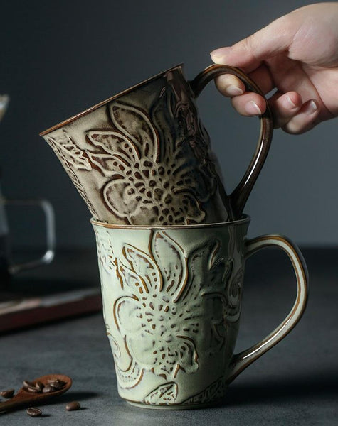 Brown Ceramic Coffee Mug, Large Capacity Coffee Cups, Anniversary Gifts, Stoneware Coffee Mugs, Handmade Pottery Coffee Mug-LargePaintingArt.com