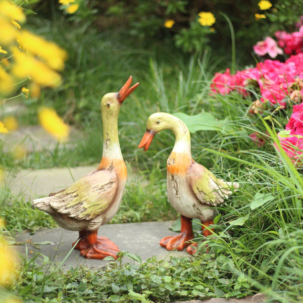 Large Duck Statues, Unique Wood Carving Statue for Garden, Creative Modern Statue for Garden Ornaments, Villa Outdoor Decor Gardening Ideas-LargePaintingArt.com