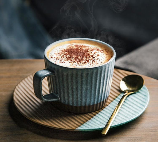 Coffee Cup and Saucer Set, Pottery Coffee Cups, Cappuccino Coffee Mug, Ceramic Coffee Cups, Coffee Cup for Sale, Tea Cup, White / Green / Blue / Yellow-LargePaintingArt.com