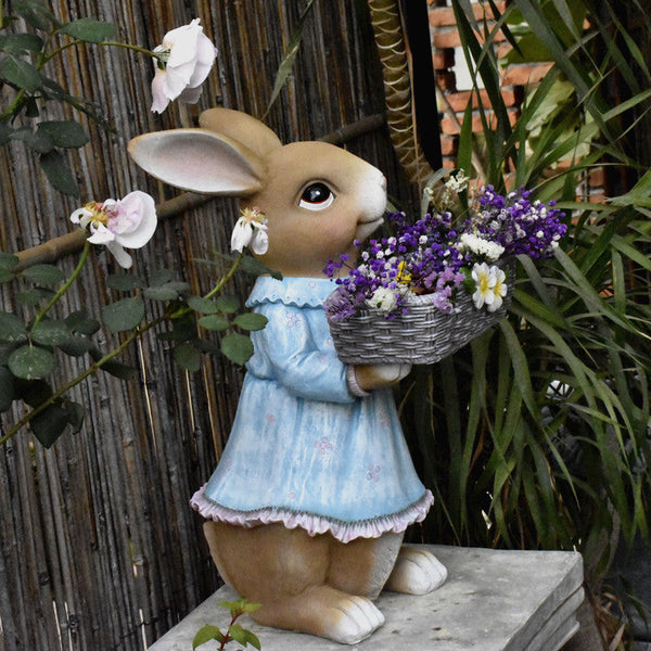 Garden Ornaments, Large Rabbit Statues for Garden, Bunny Flowerpot, Villa Outdoor Gardening Ideas, Modern Animal Garden Sculptures-LargePaintingArt.com