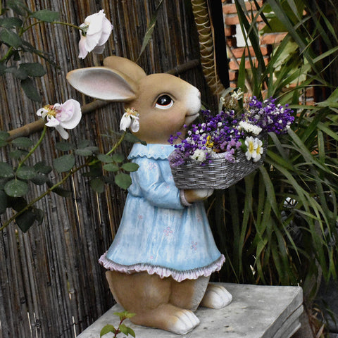 Garden Ornaments, Large Rabbit Statues for Garden, Bunny Flowerpot, Villa Outdoor Gardening Ideas, Modern Animal Garden Sculptures-LargePaintingArt.com