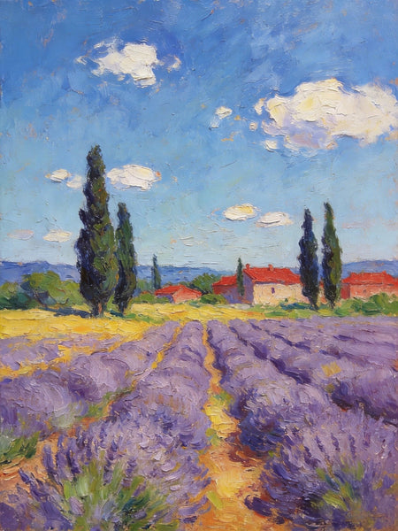 Hand Painted Wall Art Paintings, Provence Lavender Flower Field Delight, Buy Paintings Online, Original Landscape Art, Heavy Texture Oil Paintings-LargePaintingArt.com