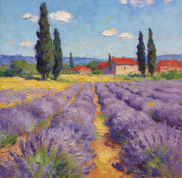 Hand Painted Wall Art Paintings, Provence Lavender Flower Field Delight, Buy Paintings Online, Original Landscape Art, Heavy Texture Oil Paintings-LargePaintingArt.com