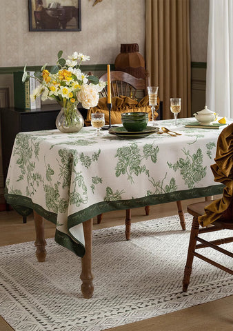 Chenille Flower Tablecloth for Dining Table, Elegant French Style Table Cover for Dining Room Table, Modern Rectangle Tablecloth for Oval Table-LargePaintingArt.com