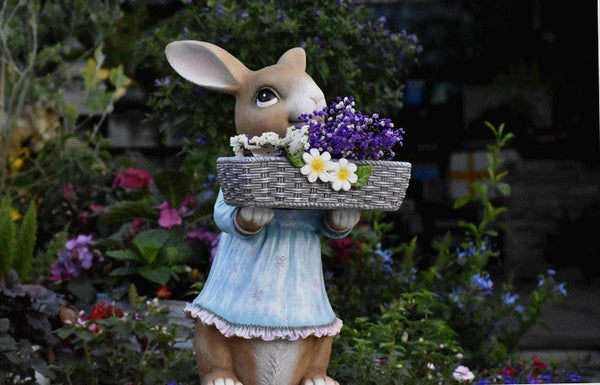 Garden Ornaments, Large Rabbit Statues for Garden, Bunny Flowerpot, Villa Outdoor Gardening Ideas, Modern Animal Garden Sculptures-LargePaintingArt.com