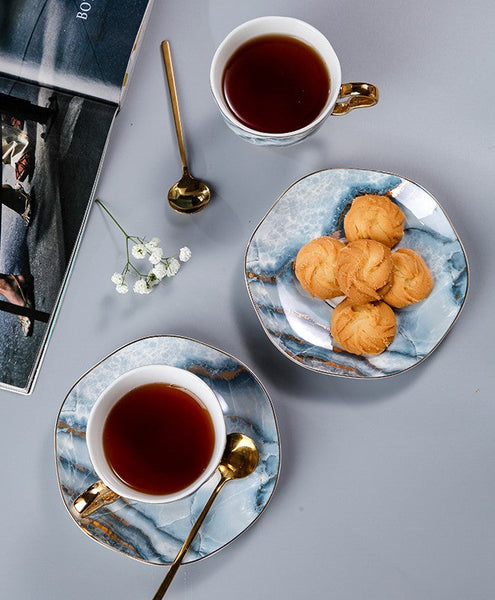Unique Tea Cups and Saucers in Gift Box as Birthday Gift, Elegant Ceramic Coffee Cups, Beautiful British Tea Cups, Royal Bone China Porcelain Tea Cup Set-LargePaintingArt.com