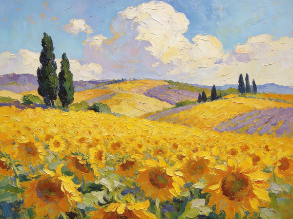 Landscape Canvas Paintings, Scenic Provence Sunflower Field Landscape, Original Landscape Paintings, Buy Paintings Online, Hand Painted Canvas Art-LargePaintingArt.com
