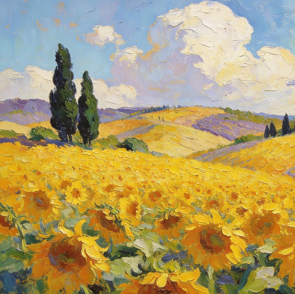 Landscape Canvas Paintings, Scenic Provence Sunflower Field Landscape, Original Landscape Paintings, Buy Paintings Online, Hand Painted Canvas Art-LargePaintingArt.com