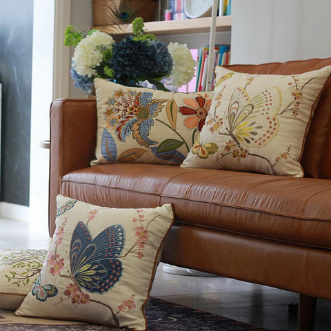 Butterfly Cotton and linen Pillow Cover, Decorative Throw Pillows for Living Room, Decorative Sofa Pillows-LargePaintingArt.com