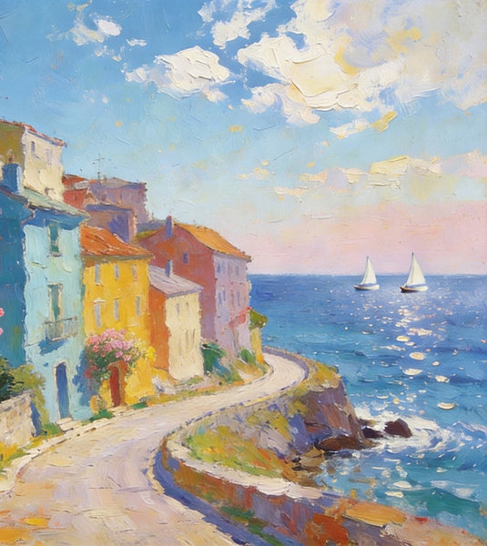 Original Landscape Paintings, Coastal Town Tranquility, Summer Resort Paintings, Hand Painted Canvas Art, Heavy Texture Artwork, Small Oil Paintings, Buy Painting Online-LargePaintingArt.com