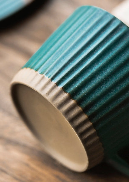 Pottery Coffee Cups, Cappuccino Coffee Mug, Ceramic Coffee Cups, Coffee Cup and Saucer Set, Coffee Cup for Sale, Tea Cup, White / Green / Blue / Yellow-LargePaintingArt.com