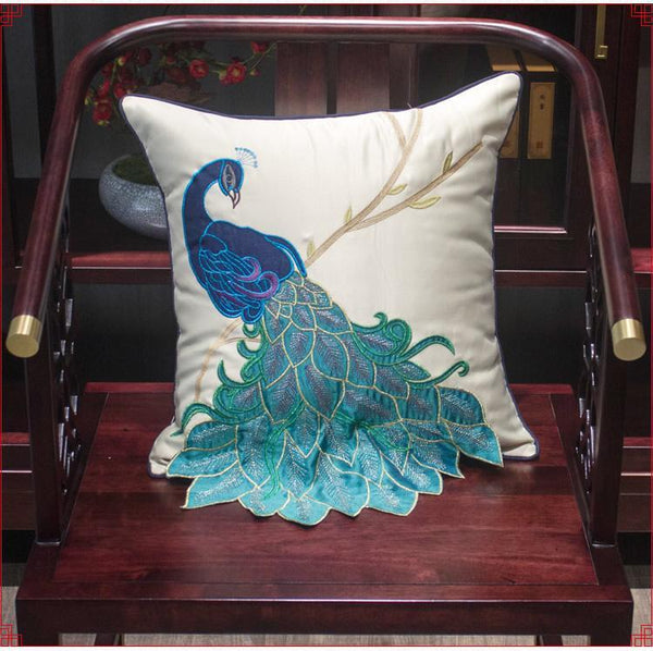 Beautiful Decorative Throw Pillows, Embroider Peacock Cotton and linen Pillow Cover, Decorative Sofa Pillows, Decorative Pillows for Couch-LargePaintingArt.com