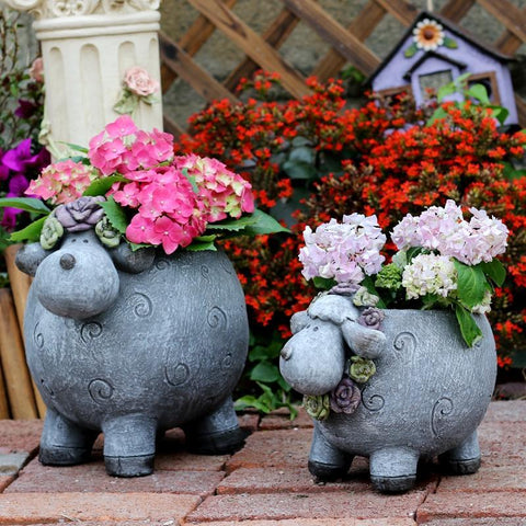 Lovely Sheep Statue for Garden, Sheep Flower Pot, Animal Statue for Garden Courtyard Ornament, Villa Outdoor Decor Gardening Ideas-LargePaintingArt.com