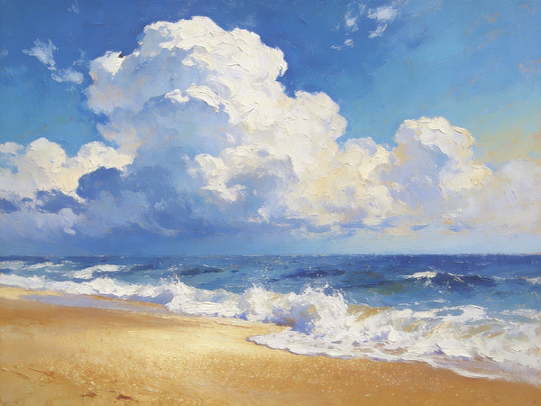Sun and Sand Serenity, Seashore Beach Painting, Hand Painted Canvas Art, Small Oil Paintings, Original Landscape Paintings, Buy Painting Online, Heavy Texture Artwork-LargePaintingArt.com