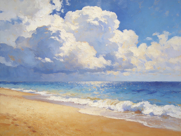 The Beach in the Afternoon, Small Landscape Paintings on Canvas, Landscape Canvas Paintings, Hand Painted Canvas Art, Heavy Texture Oil Paintings, Original Oil Paintings-LargePaintingArt.com