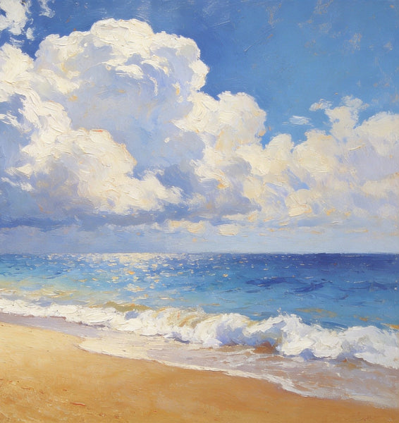 The Beach in the Afternoon, Small Landscape Paintings on Canvas, Landscape Canvas Paintings, Hand Painted Canvas Art, Heavy Texture Oil Paintings, Original Oil Paintings-LargePaintingArt.com