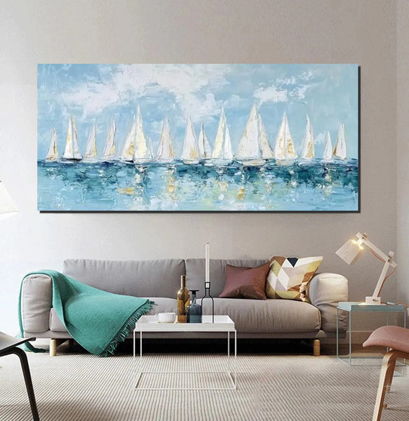 Large Wall Art Ideas for Living Room, Paintings for Living Room, Acrylic Painting on Canvas, Modern Paintings for Bedroom, Sail Boat Painting, Original Canvas Art-LargePaintingArt.com