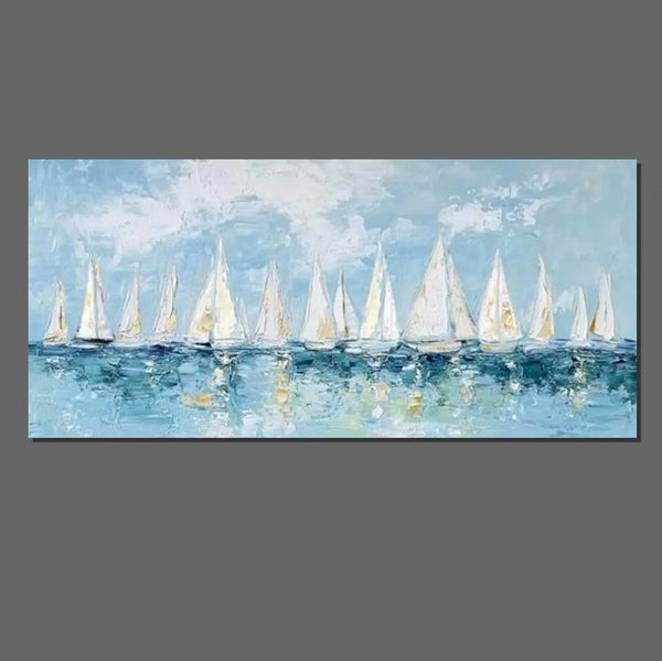Large Wall Art Ideas for Living Room, Paintings for Living Room, Acrylic Painting on Canvas, Modern Paintings for Bedroom, Sail Boat Painting, Original Canvas Art-LargePaintingArt.com