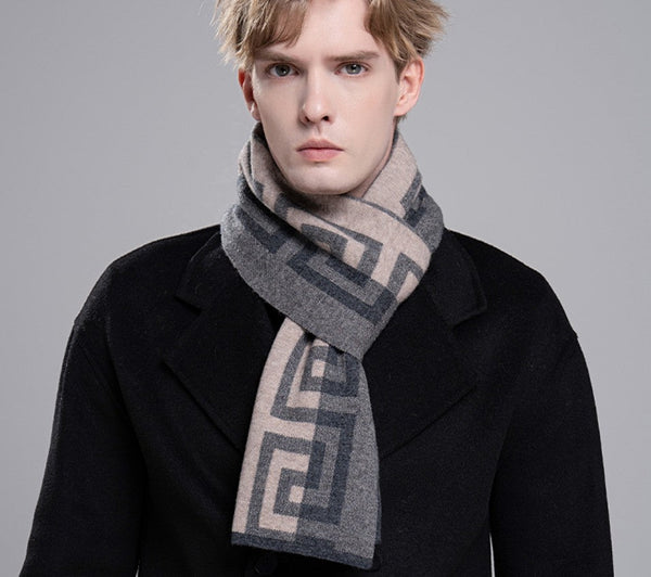 Wool Scarf for Gentleman, Gray Thick Wool Scarf, Black Business Formal Men Scarf Styles, Men's Winter Scarf, Casual Scarf Men, Men's Wool Scarf Winter, Red Fashion Scarf-LargePaintingArt.com