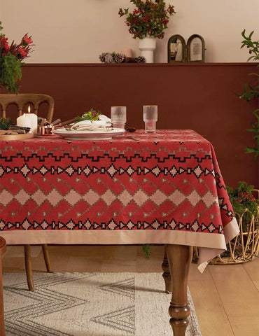 Red Christmas Holiday Tablecloth for Oval Table, Large Modern Rectangle Tablecloth for Dining Room Table, Square Table Covers for Kitchen, Farmhouse Table Cloth for Round Table-LargePaintingArt.com