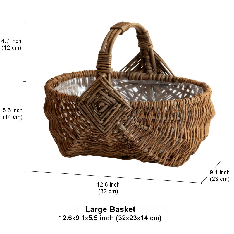 Large Picnic Food Basket with Handle, Natural Hand-woven Wicker Storage Basket, Natural Fruit Baskets, Kitchen Storage Baskets, Willow Weaving Baskets with Handle-LargePaintingArt.com