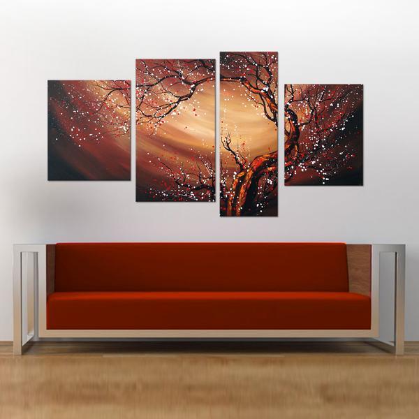 Plum Tree Painting, Blooming Flower Tree, Flower Paintings, Wall Art Paintings, Bedroom Canvas Art-LargePaintingArt.com