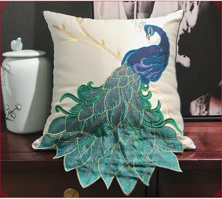 Beautiful Decorative Throw Pillows, Embroider Peacock Cotton and linen Pillow Cover, Decorative Sofa Pillows, Decorative Pillows for Couch-LargePaintingArt.com