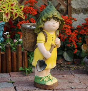 Large Boy Cart and Girl Carry Basket Statues, Flower Pot, Garden Courtyard Ornament, Gardening Ideas, House Warming Gift-LargePaintingArt.com