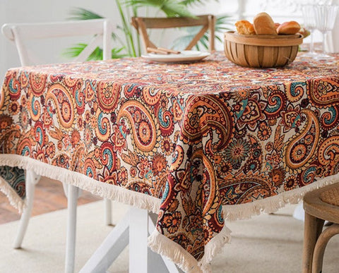 Large Modern Linen Tablecloths, Oriental Rectangular Table Covers for Coffee Table, Bohemian Rectangular Tablecloth for Oval Table-LargePaintingArt.com