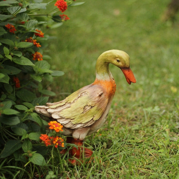 Large Duck Statues, Unique Wood Carving Statue for Garden, Creative Modern Statue for Garden Ornaments, Villa Outdoor Decor Gardening Ideas-LargePaintingArt.com
